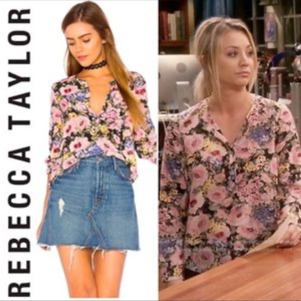 Rebecca Taylor Lavinia Raw Silk Floral Blouse, Size 0